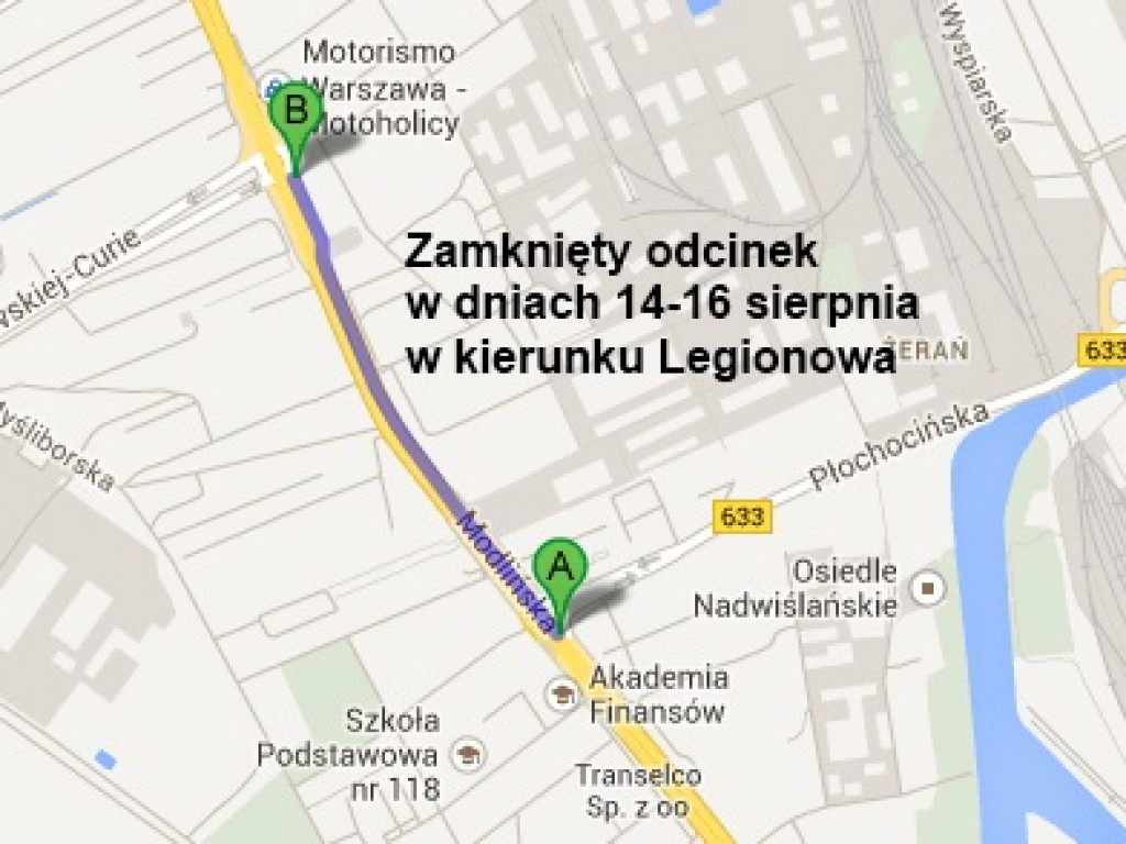 Na długi weekend zamykają Modlińską w kierunku Legionowa