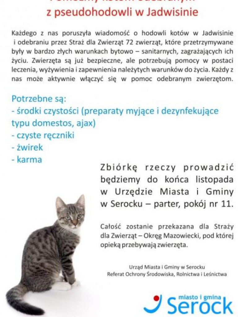 Serock: Zbierają dary dla kotów z Jadwisina