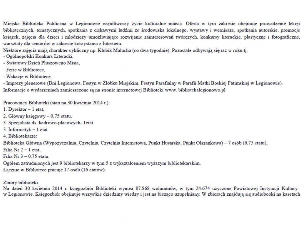 Legionowo: Zespół ds. biblioteki - reaktywacja