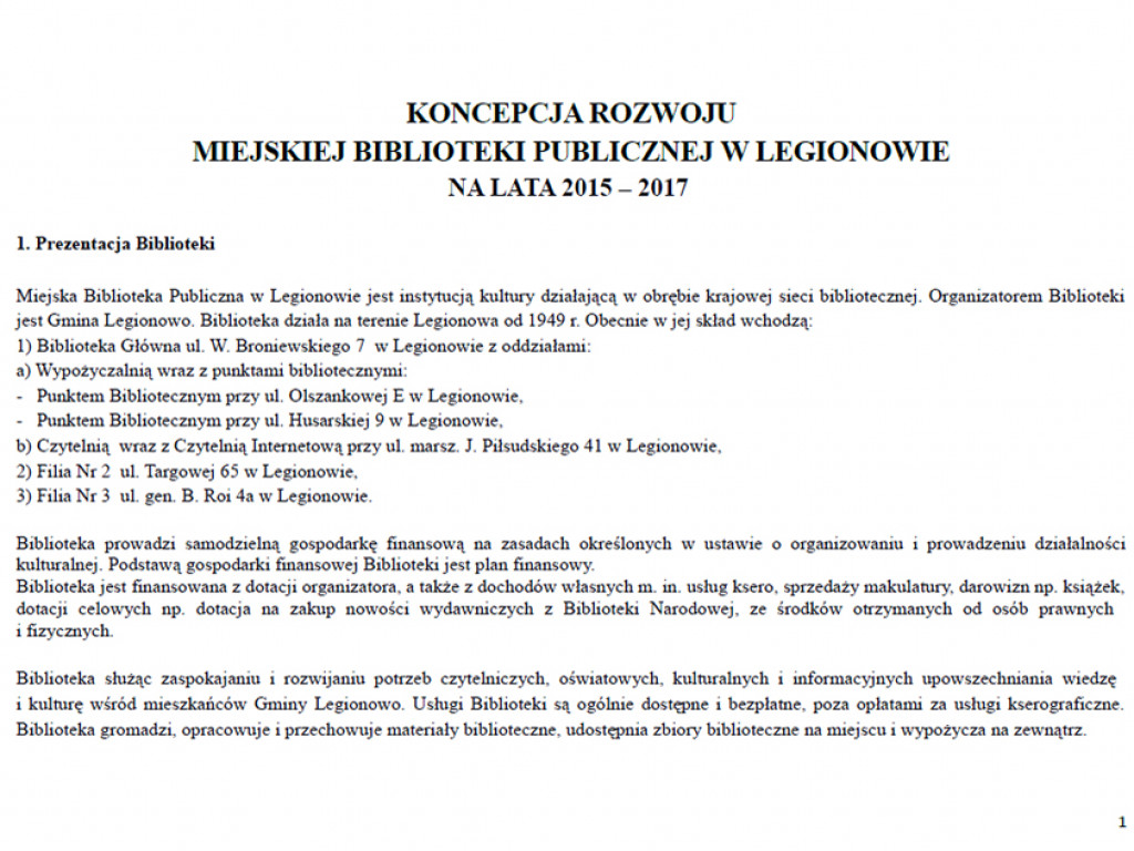 Legionowo: Zespół ds. biblioteki - reaktywacja