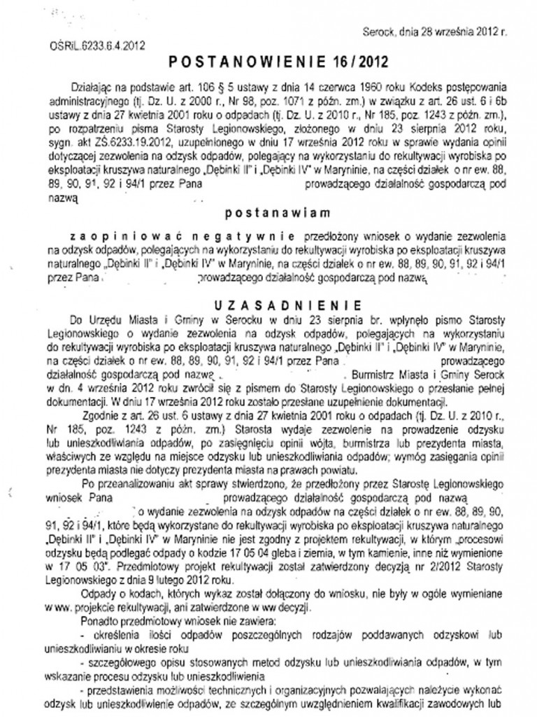 Serock: Co z wyrobiskiem w Maryninie? Czy urząd chce coś ukryć?
