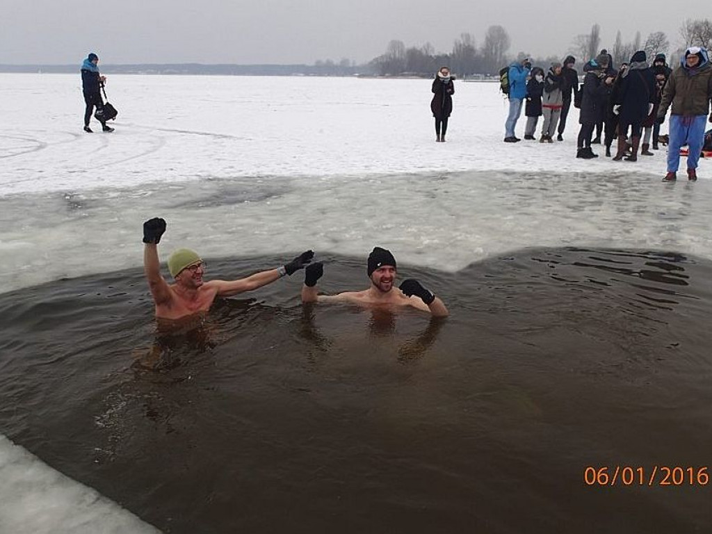Kąpiel morsów w Zalewie Zegrzyńskim. Nietypowy przerębel w kształcie... serca