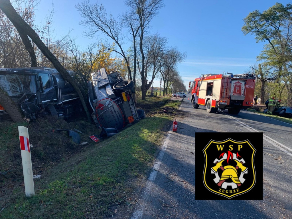 Karolino: Po zderzeniu cysterna wpadła do rowu