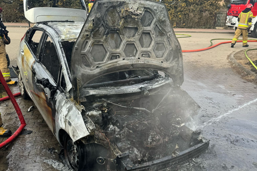 Pożar forda w Ryni. Auto spłonęło doszczętnie