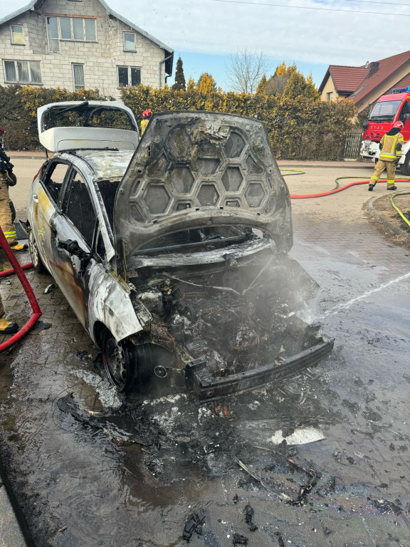 Pożar forda w Ryni. Auto spłonęło doszczętnie