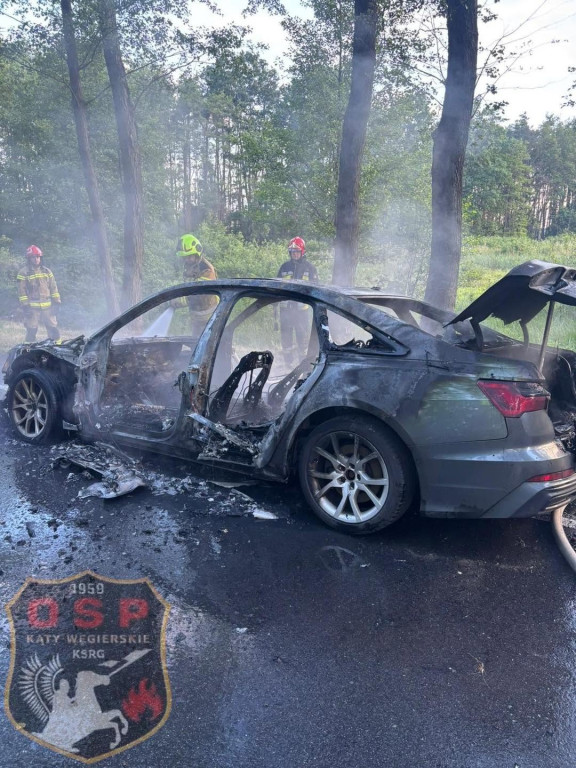 Na DW632 strażacy gasili płonące audi