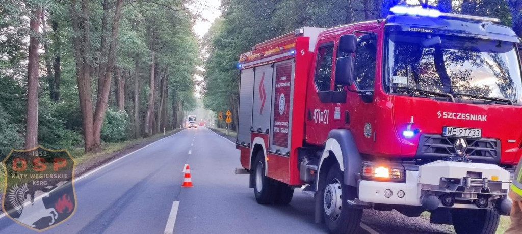 Na DW632 strażacy gasili płonące audi
