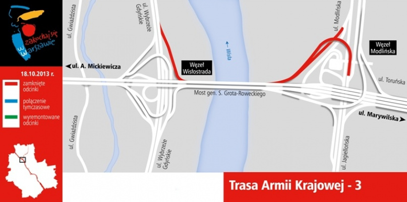 Warszawa: Zamkną wjazd na most Grota