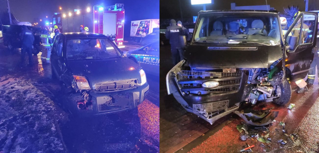Zderzenie dwóch fordów w Jabłonnie. Fot. fb / KP PSP Legionowo