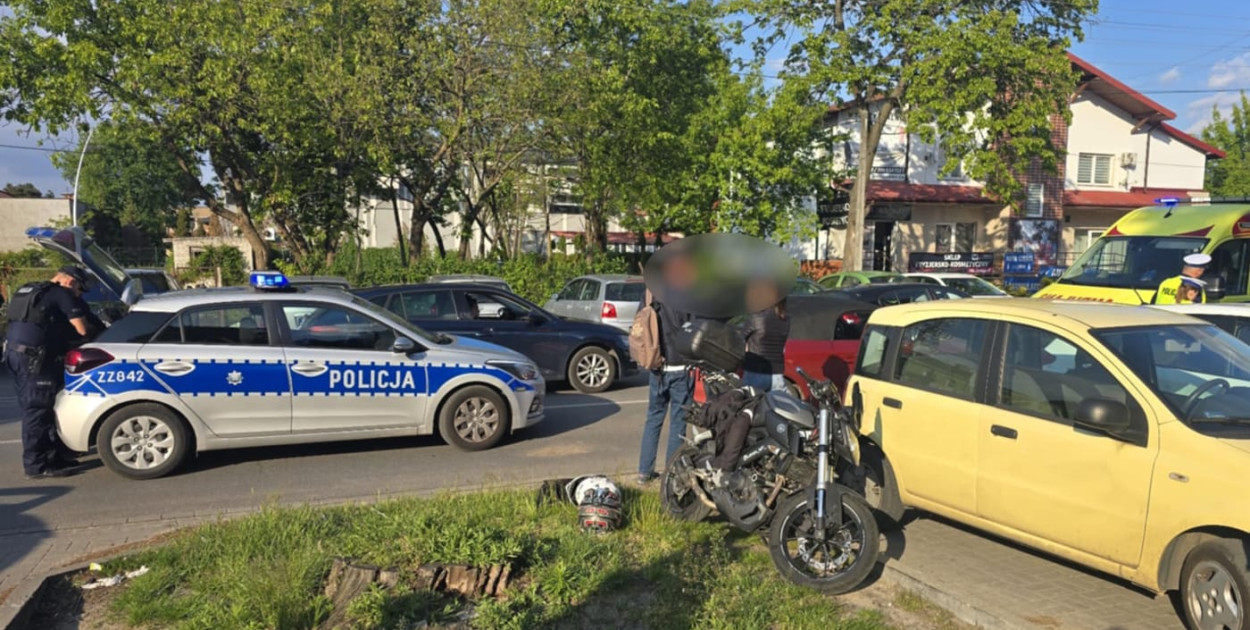 Zdarzenie z motocyklem na Jagiellońskiej w Legionowie. Fot. Tomasz Sobczyński / fb: Legionowo i okolice okiem Drona
