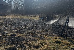 Pożar trawy w Krubinie. Ogień rozprzestrzenił się w pobliżu zabudowań