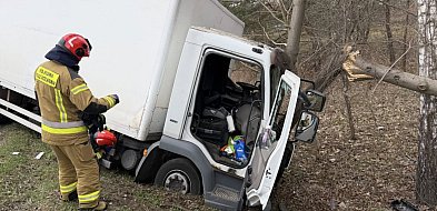 Kolizja w Nieporęcie. Na DW631 ciężarówka uderzyła w drzewa