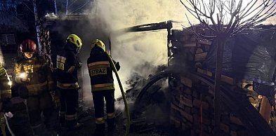 Pożar na ogródkach działkowych w Ryni. Spłonęła drewutnia