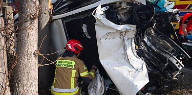 Groźne zdarzenie w Łajskach. Kierowca zakleszczony w aucie