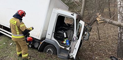 Kolizja w Nieporęcie. Na DW631 ciężarówka uderzyła w drzewa