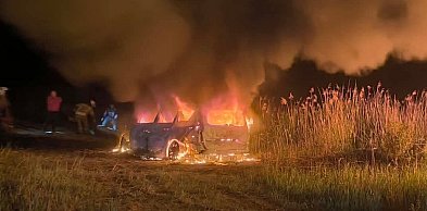 Pożar samochodu w Górze. Ogień przeniósł się na pobliskie zarośla
