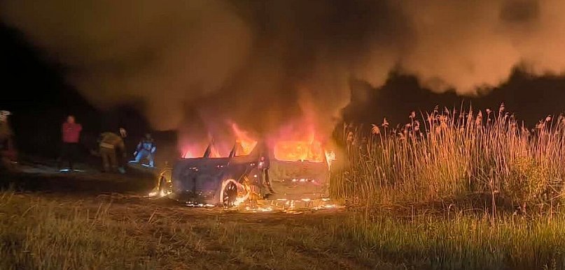 Pożar samochodu w Górze. Ogień przeniósł się na pobliskie zarośla