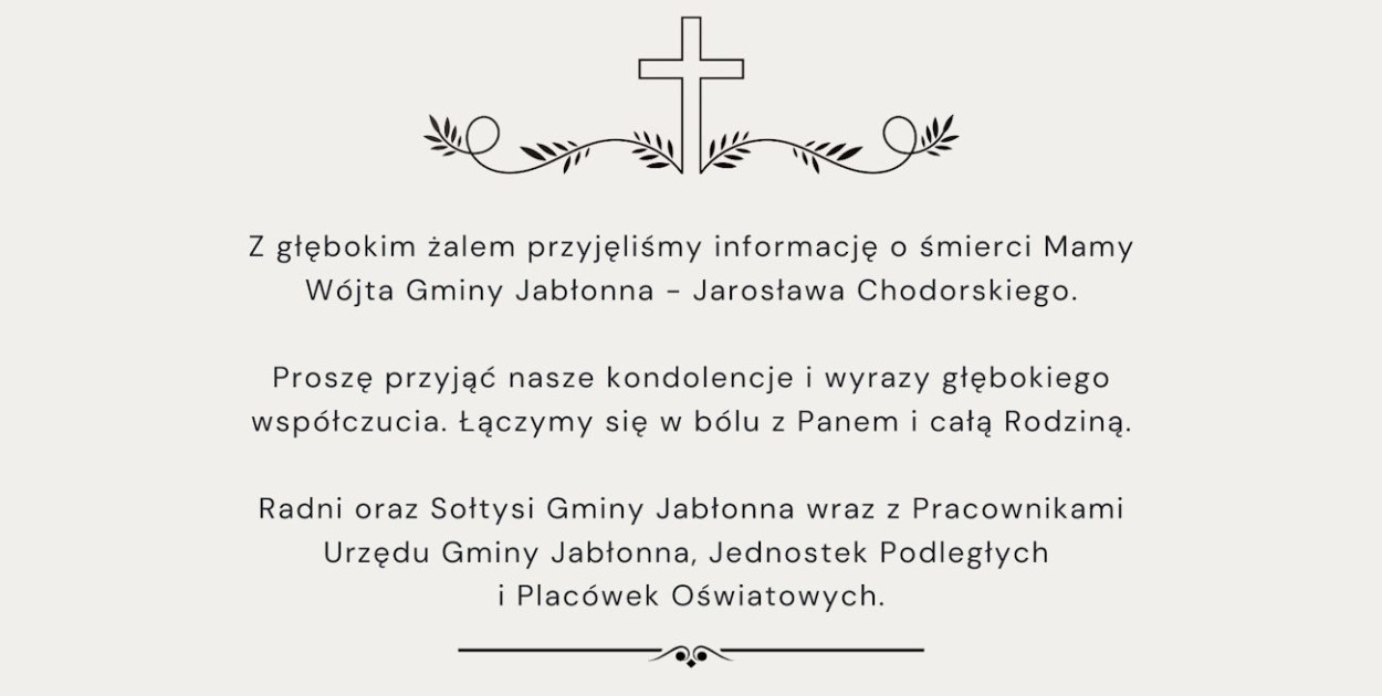 Kondolencje dla Wójta Gminy Jabłonna z powodu śmierci Mamy