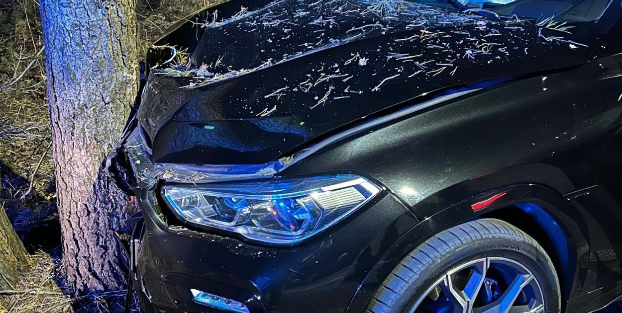Komornica: Chciał ominąć sarnę, rozbił BMW na drzewie